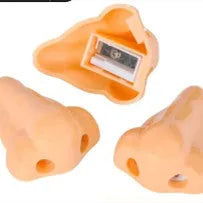 Flesh coloured geometry-shaped plastic pencil sharpener with big nostril opening