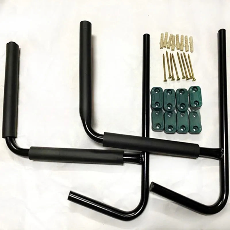 Carbon steel kayak and surfboard wall storage rack with wall-mount design