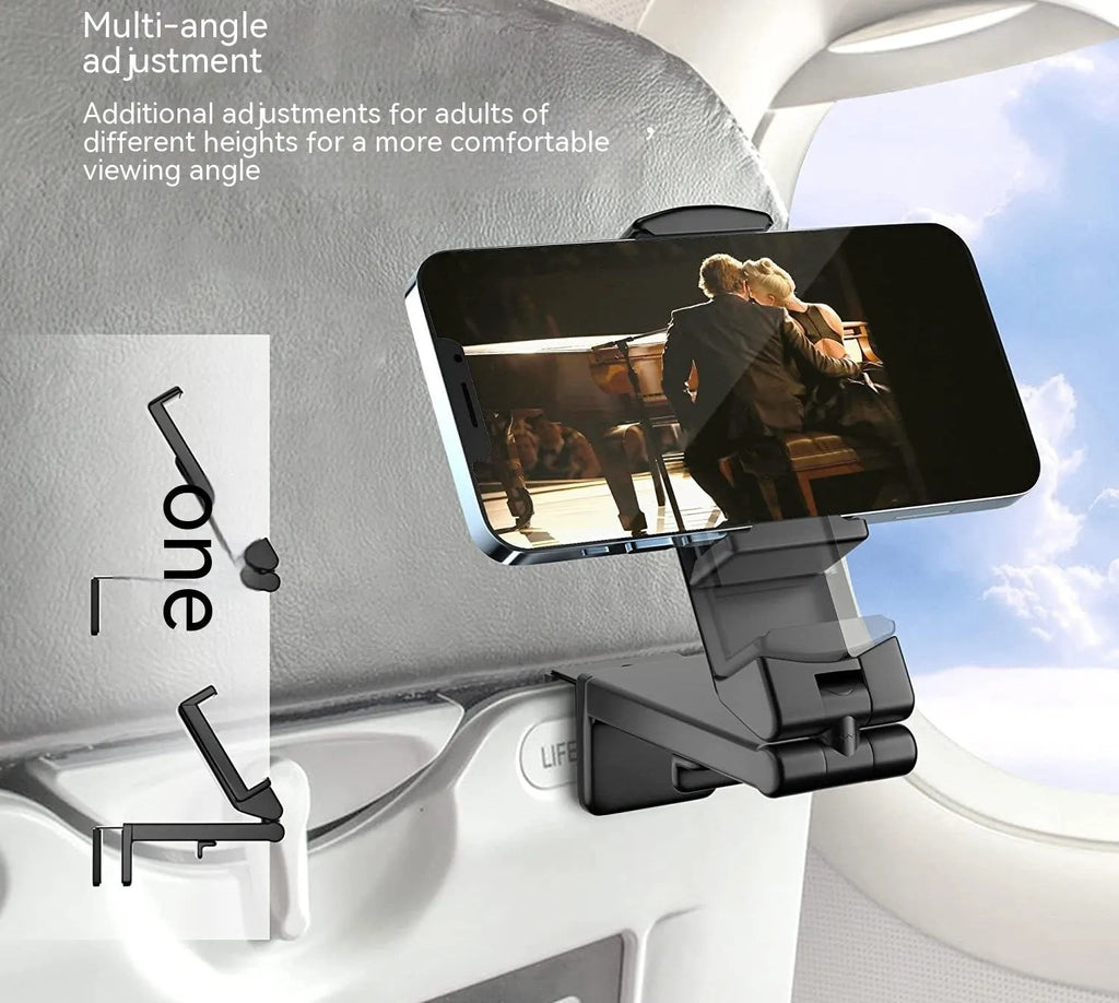 Universal foldable rotating phone holder in black colour showing adjustable viewing angles
