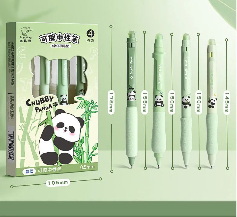 Erasable gel pen with 0.5mm tip, press mechanism and cartoon character designs