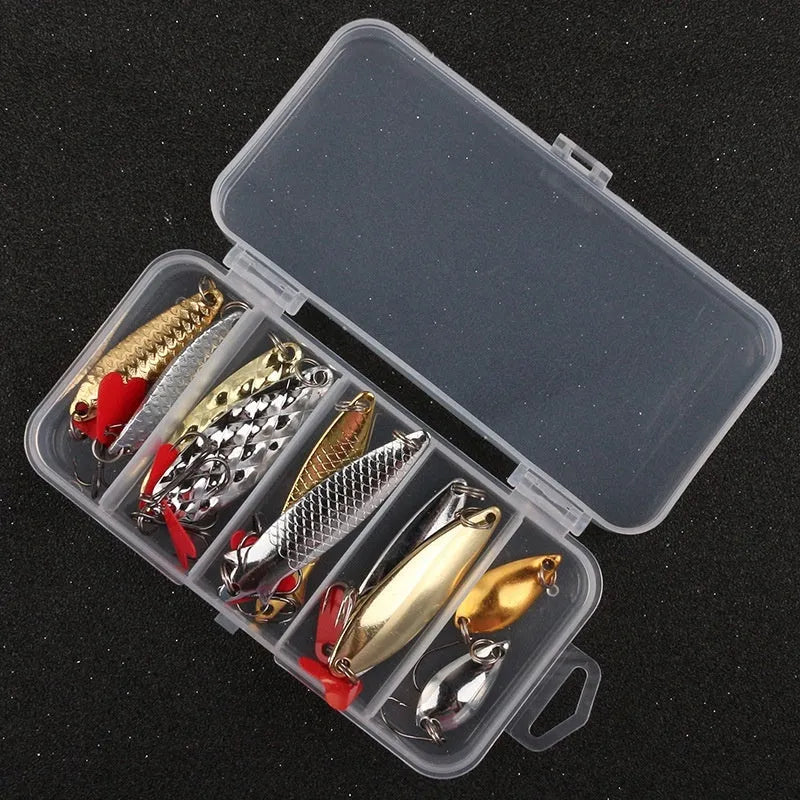Iron fishing lure with pineapple-shaped sequin box containing gold and silver metal sequins for false bait angling