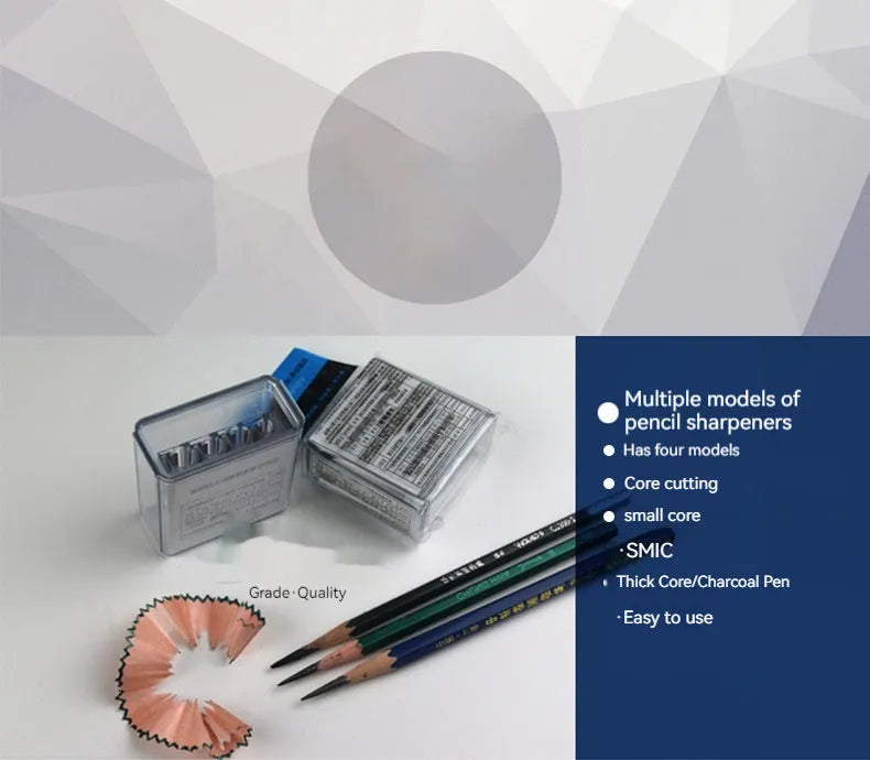 Geometric plastic pencil sharpener with four sharpening holes for sketching pencils