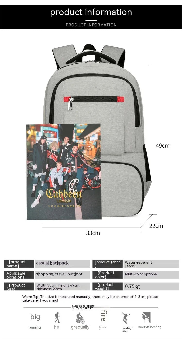 Insulated Oxford cloth backpack in grey with curved shoulder straps and multiple compartments