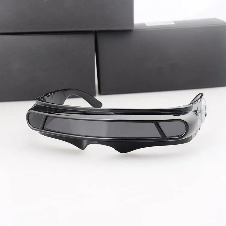 Black frame polarised sports sunglasses with a choice of grey, red mercury, or blue mercury lenses.