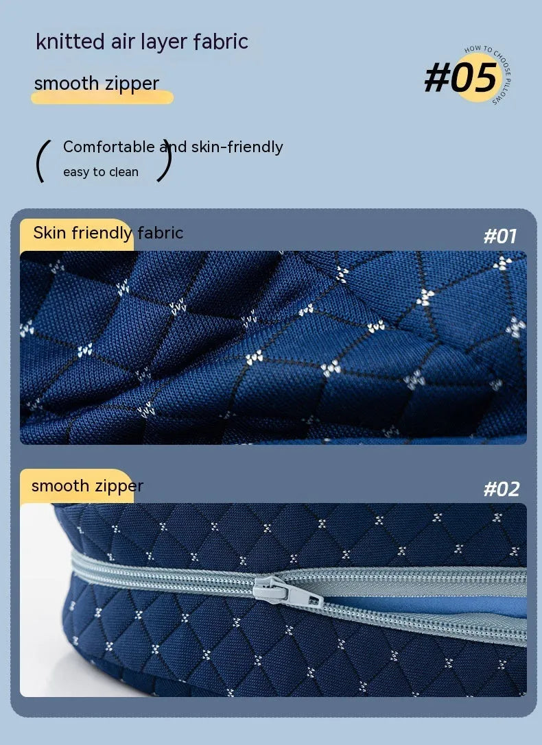 Love heart-shaped dark blue jacquard memory foam leg pillow for adult side sleepers.