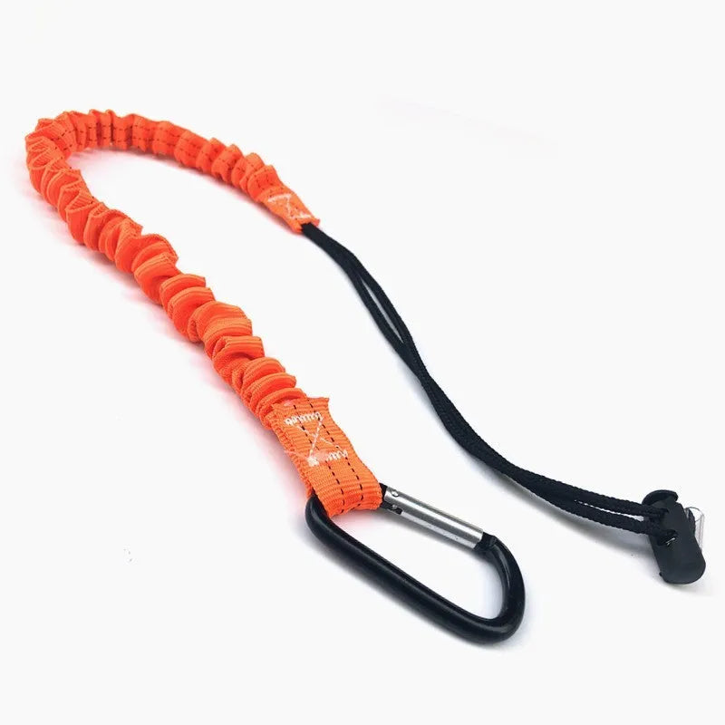 Orange fishing rod safety rope with connectors measuring 90cm length