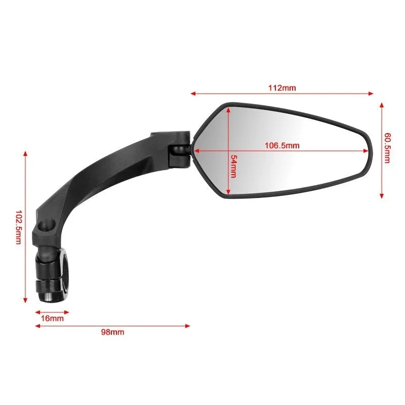 Black-framed bicycle rearview mirror with clear PMMA acrylic surface