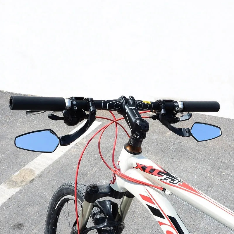 Black-framed bicycle rearview mirror with clear PMMA acrylic surface