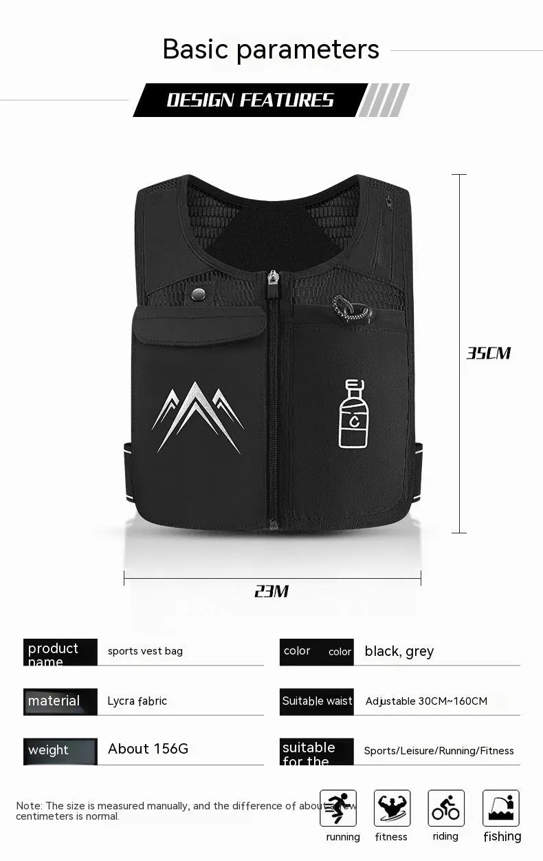 Breathable mesh running vest with phone pocket in classic black or moonlight grey colour options