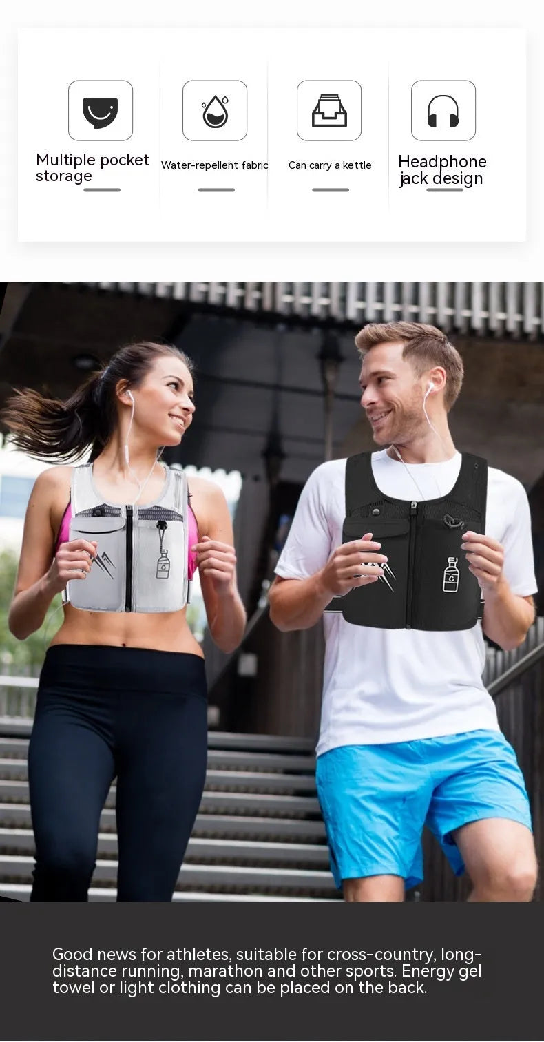 Breathable mesh running vest with phone pocket in classic black or moonlight grey colour options