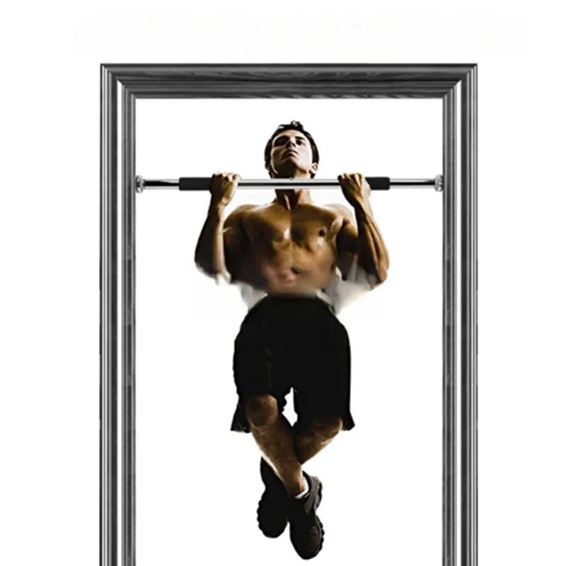 Adjustable steel pull-up bar extended to maximum 100cm width for door frame installation