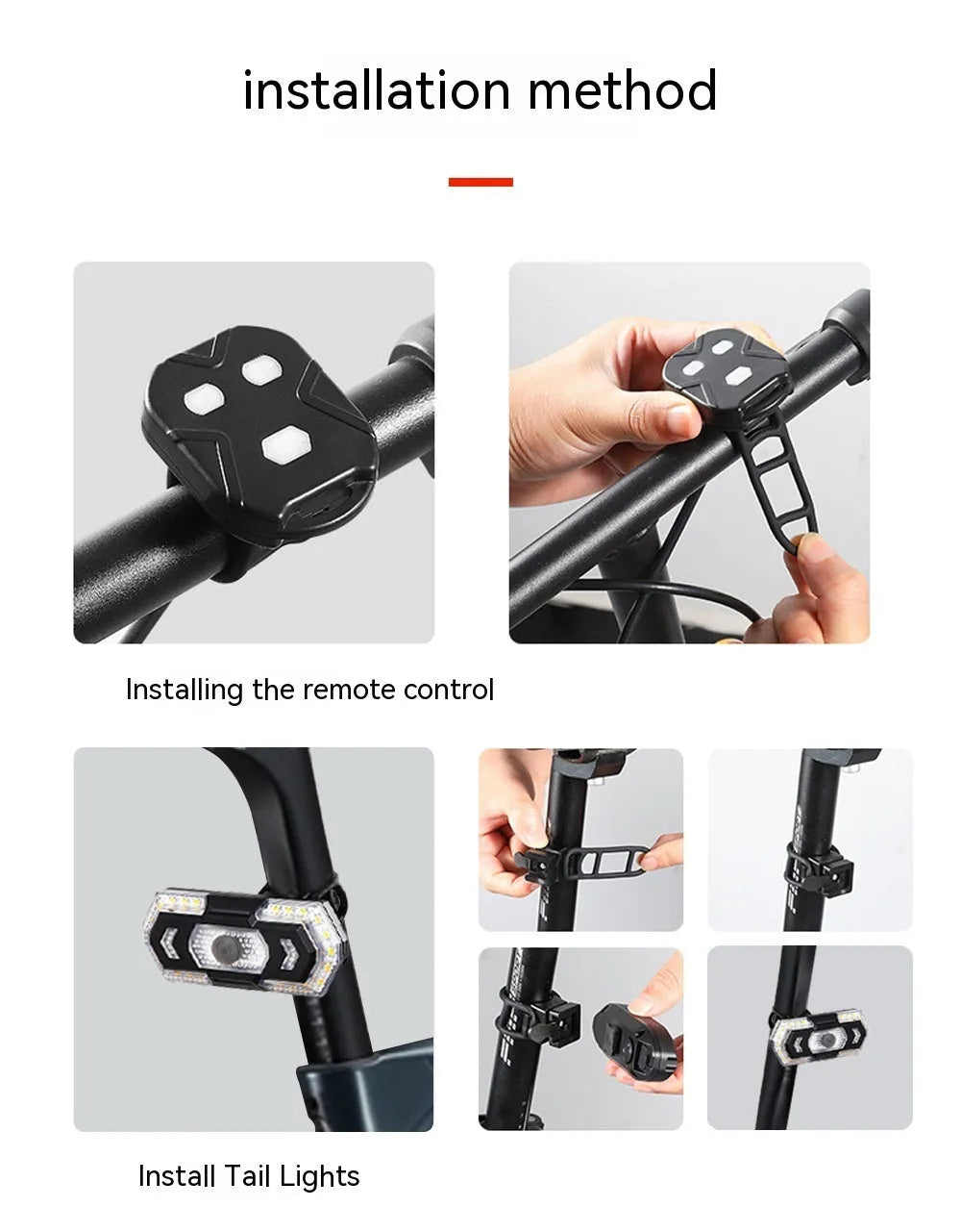 Black wireless remote control LED car taillight with USB charging port showing waterproof construction