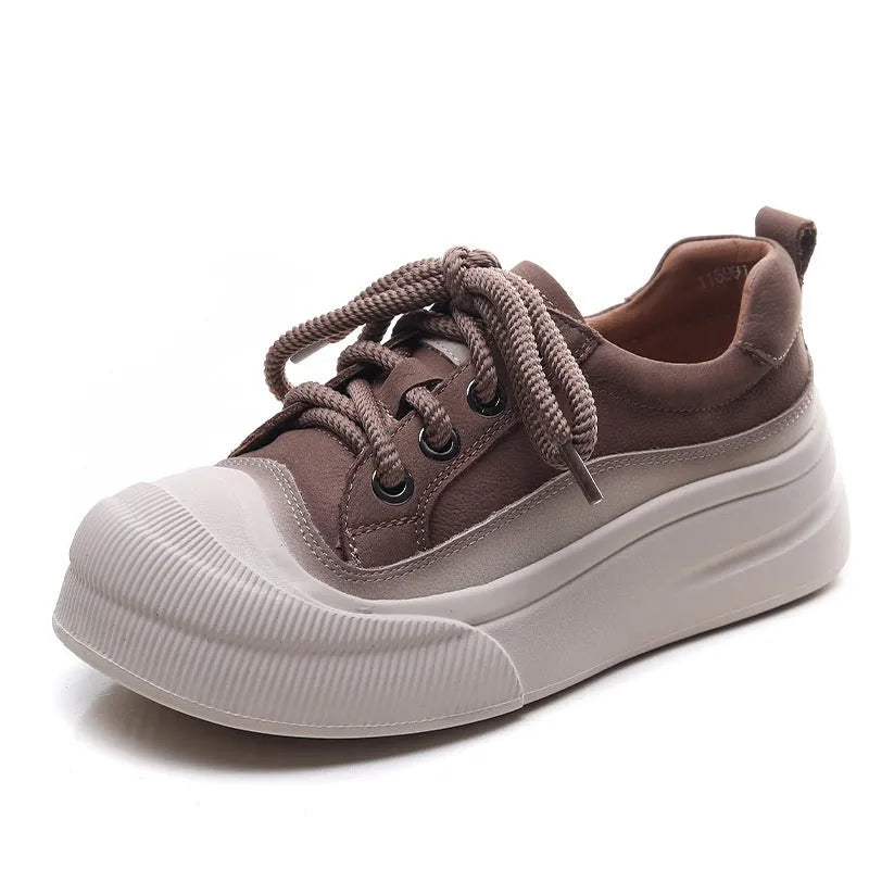 Women's round toe lace-up casual shoes in yellow leather with a rubber sole