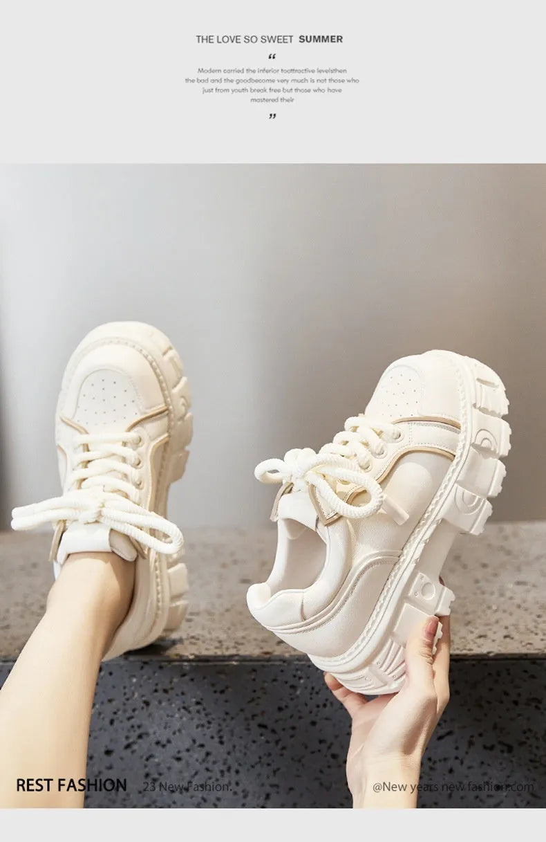 Women's leather casual shoes with spring muffin bottom design in beige or pink colours