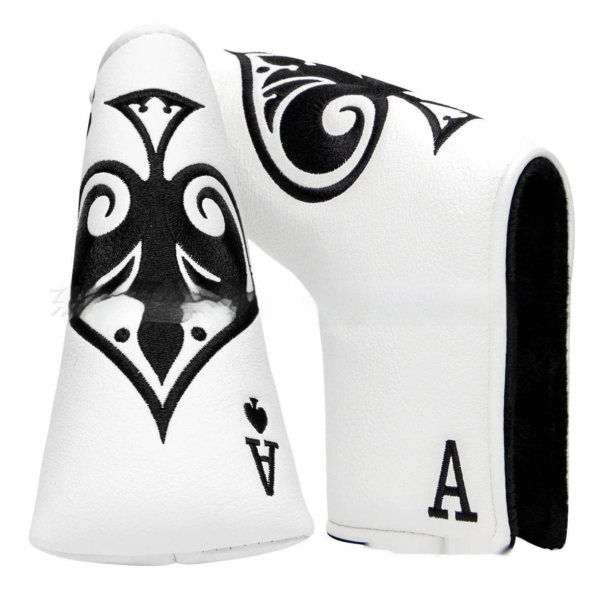 A PU golf putter sleeve in one of three colours, designed to cover a putter head and shaft.
