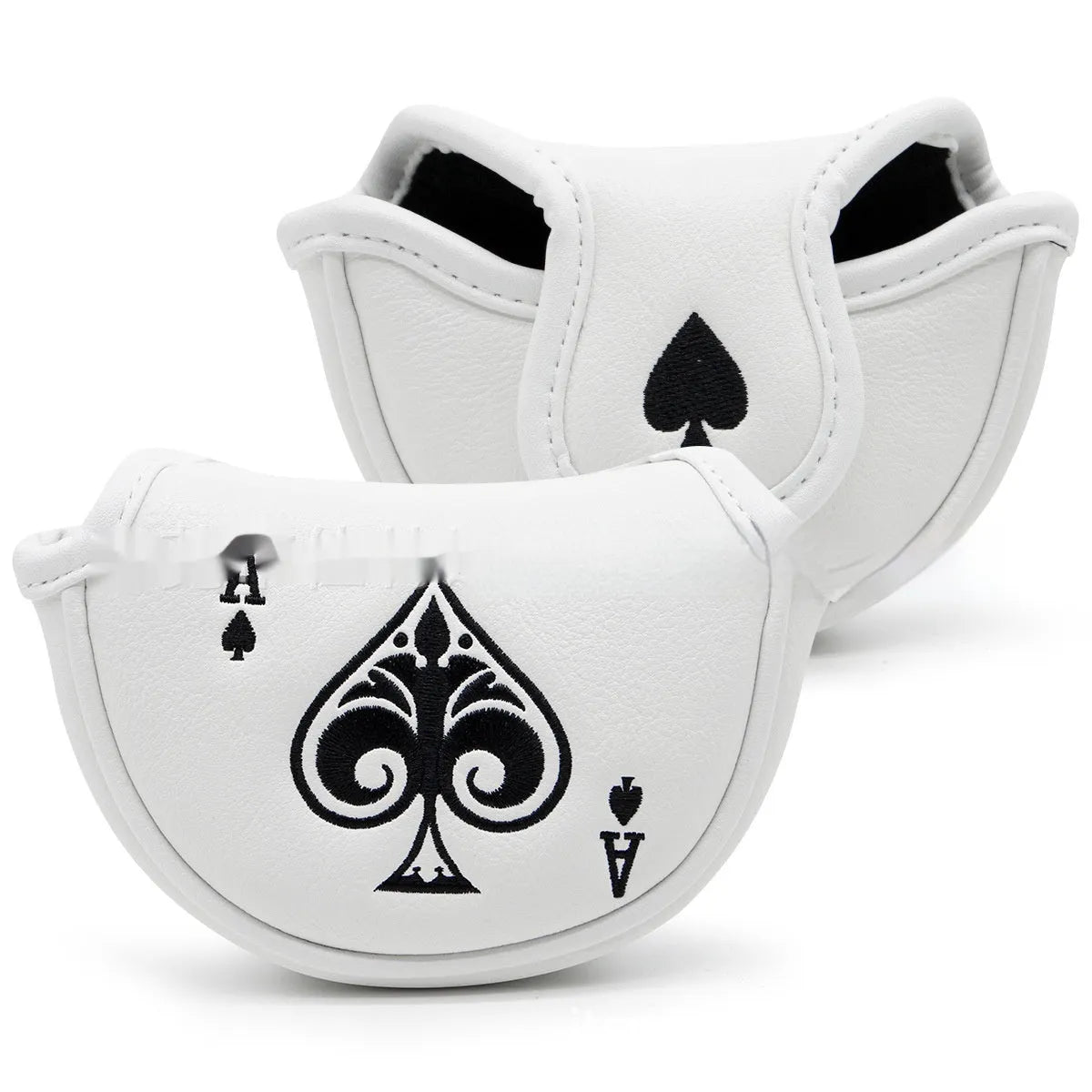 A PU golf putter sleeve in one of three colours, designed to cover a putter head and shaft.
