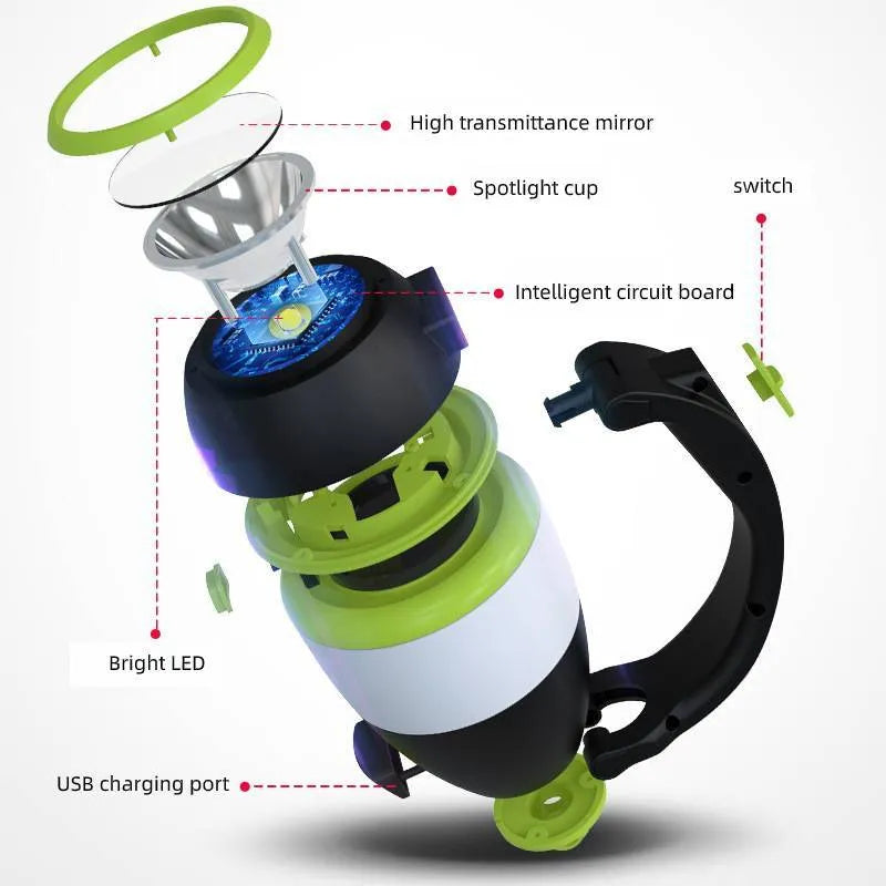 Black green 3-in-1 multifunctional LED table lamp with adjustable head and USB charging port.