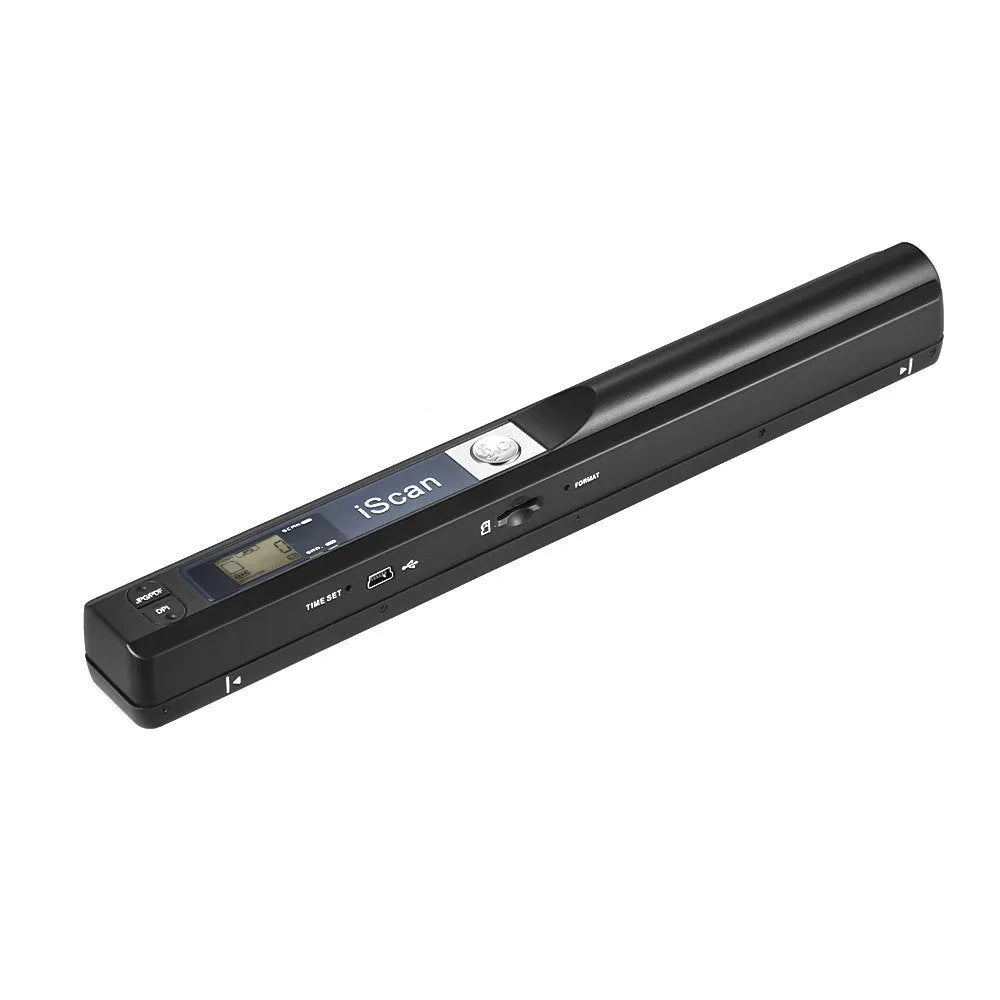 Handheld plastic scanner showing available colour options including black, blue, green, red, and silver finishes