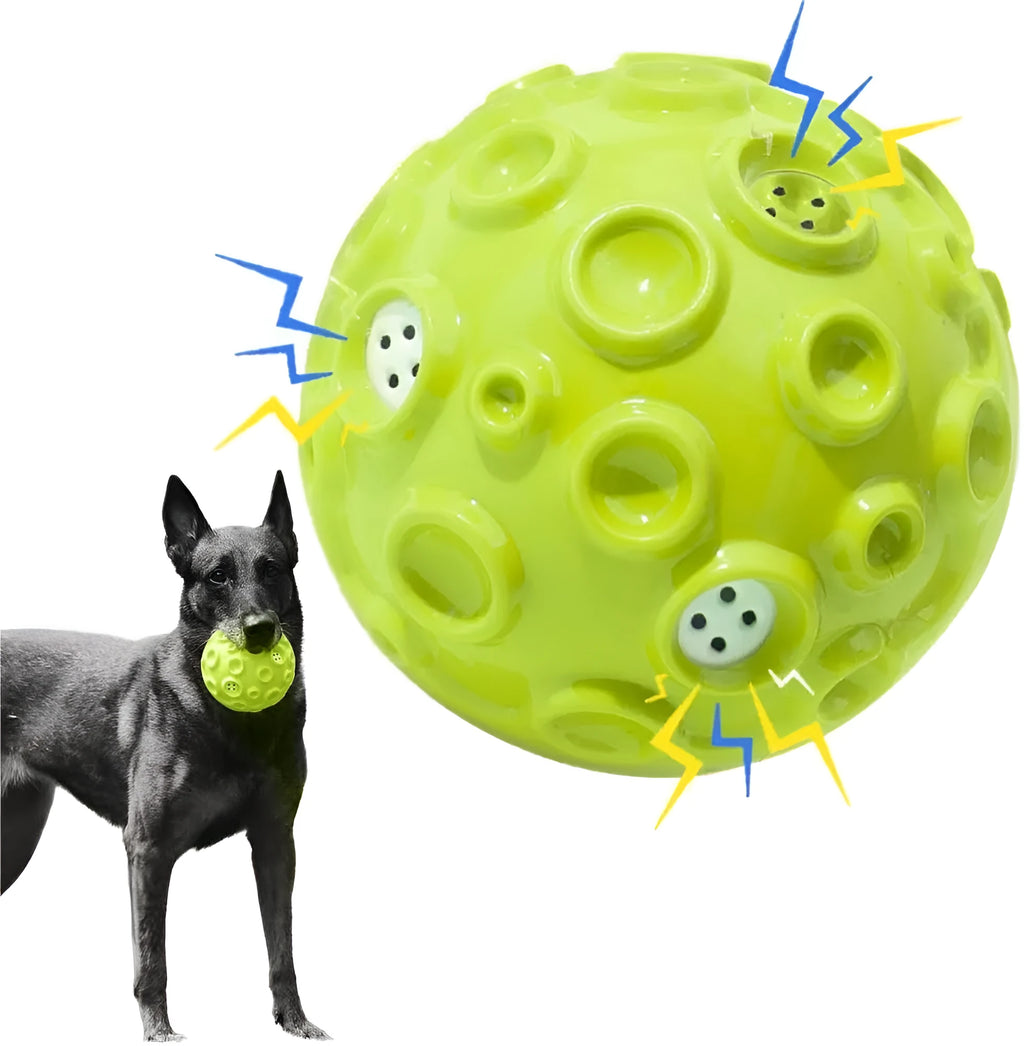 Durable rubber dog ball toy with meteorite-shaped bumps in assorted colours for aggressive chewers