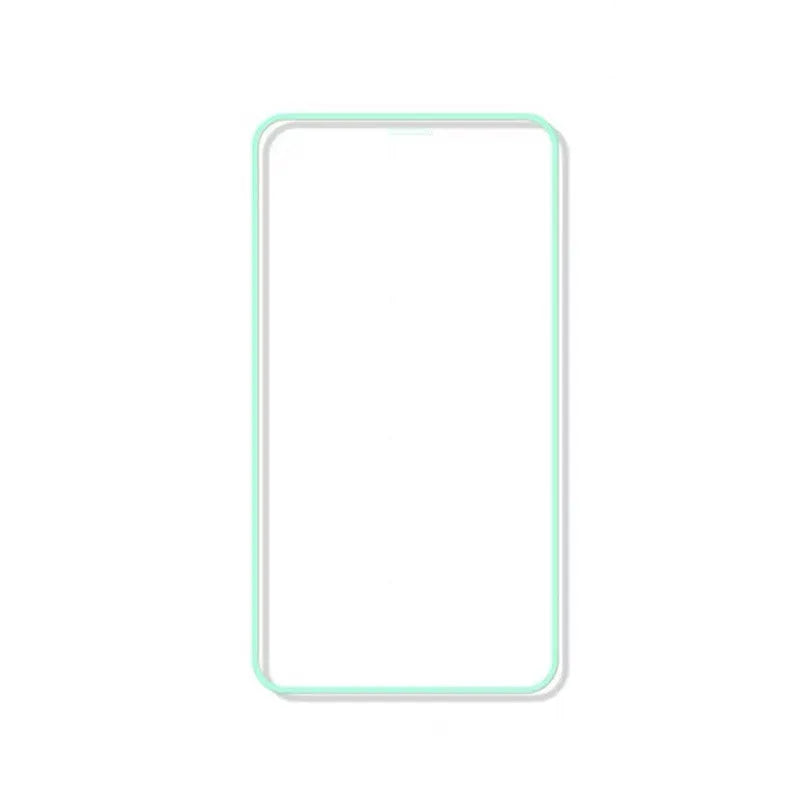 Luminous tempered glass screen protector glowing in the dark next to an iPhone.