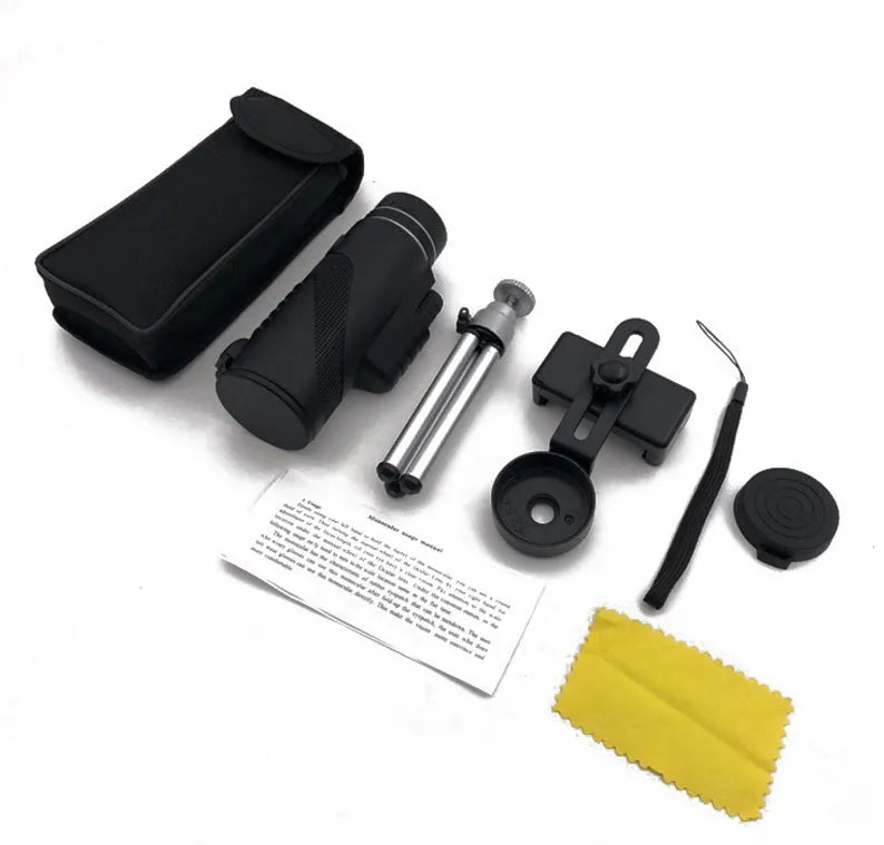 Black monocular telescope with 40x magnification and 60mm objective lens for outdoor observation