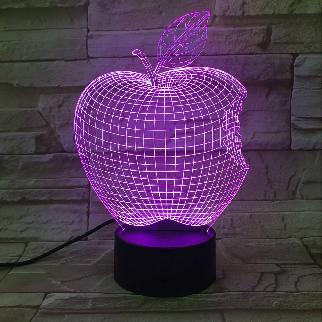3D fruit-shaped night light with colourful LED effects and touch control, dimensions 220x130x90mm