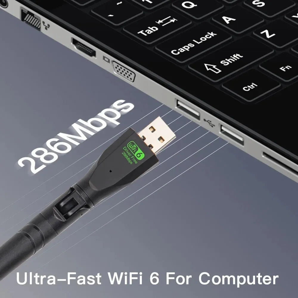 Black USB WiFi6 wireless network card for computer connectivity