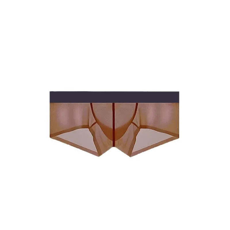 Men's seamless low-waist ice silk nylon underwear in a solid colour, laid flat.