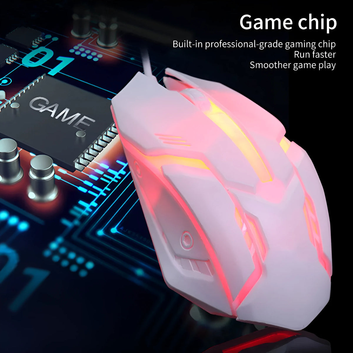Wired luminous computer mouse with USB connector and colourful glow illumination