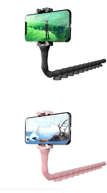 Flexible lazy bracket phone holder with extended 62cm arm showing 360° rotation capability