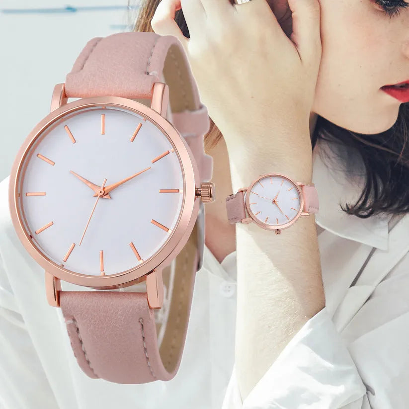 35.5mm quartz watch with alloy case and PU leather strap in various colour options