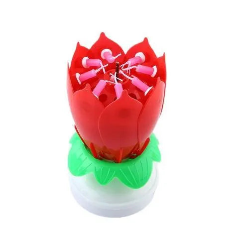 Musical lotus candle with eight petals, paraffin and ABS, 11 x 6 cm, in yellow rose red purple blue red