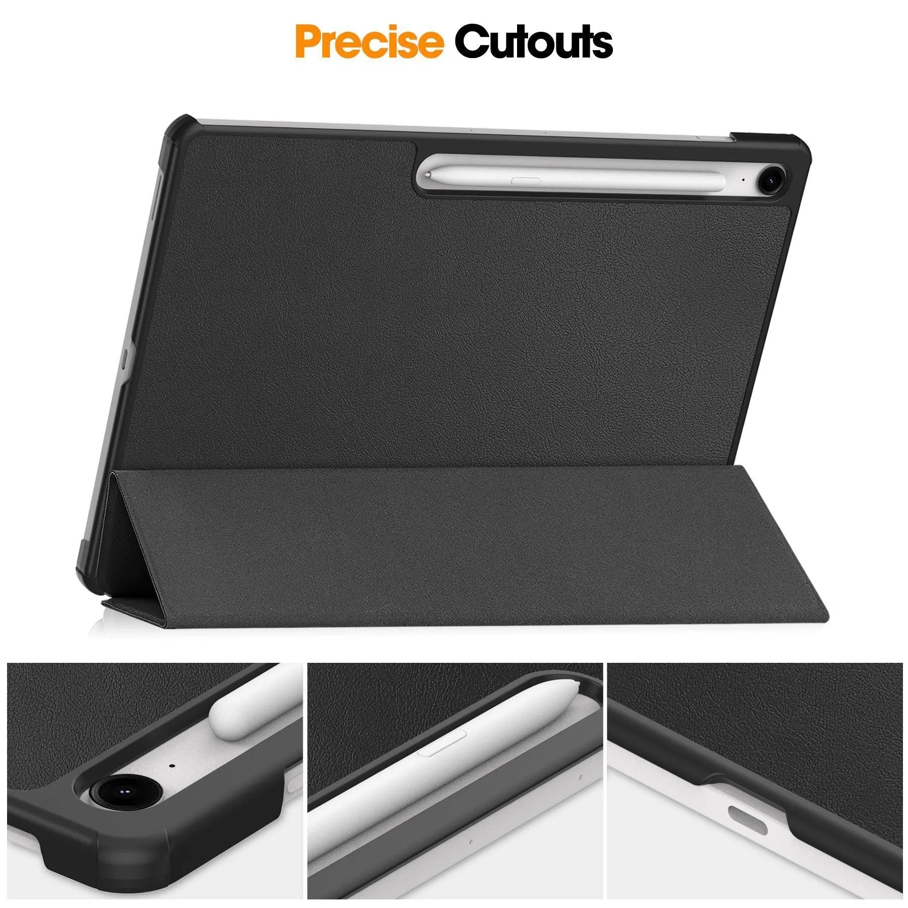 Samsung Tab S10 FE Plus 13.1-inch leather protective case in tri-fold stand position