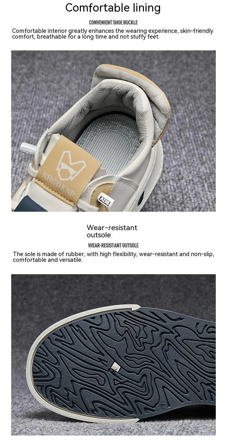 Men's beige low-top sneakers with elastic band and microfiber upper