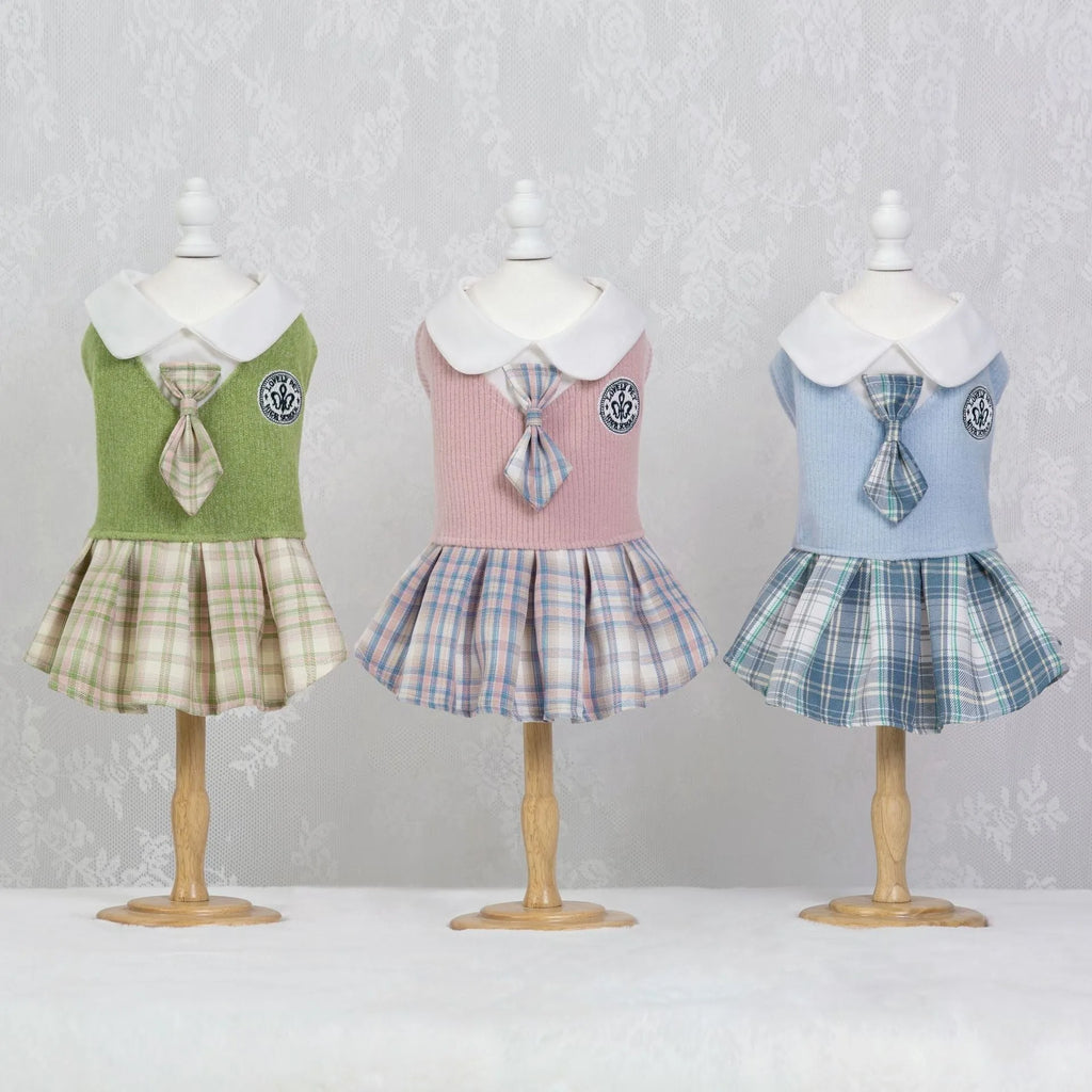 Polyester tartan princess skirt for dogs and cats in pink, blue, or green colours