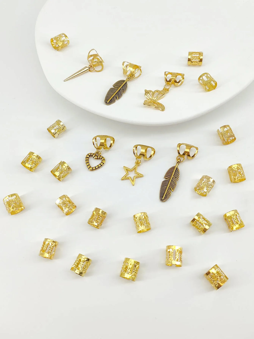 26-piece antique dirty braid hair rings with leaves design in gold or silver colour