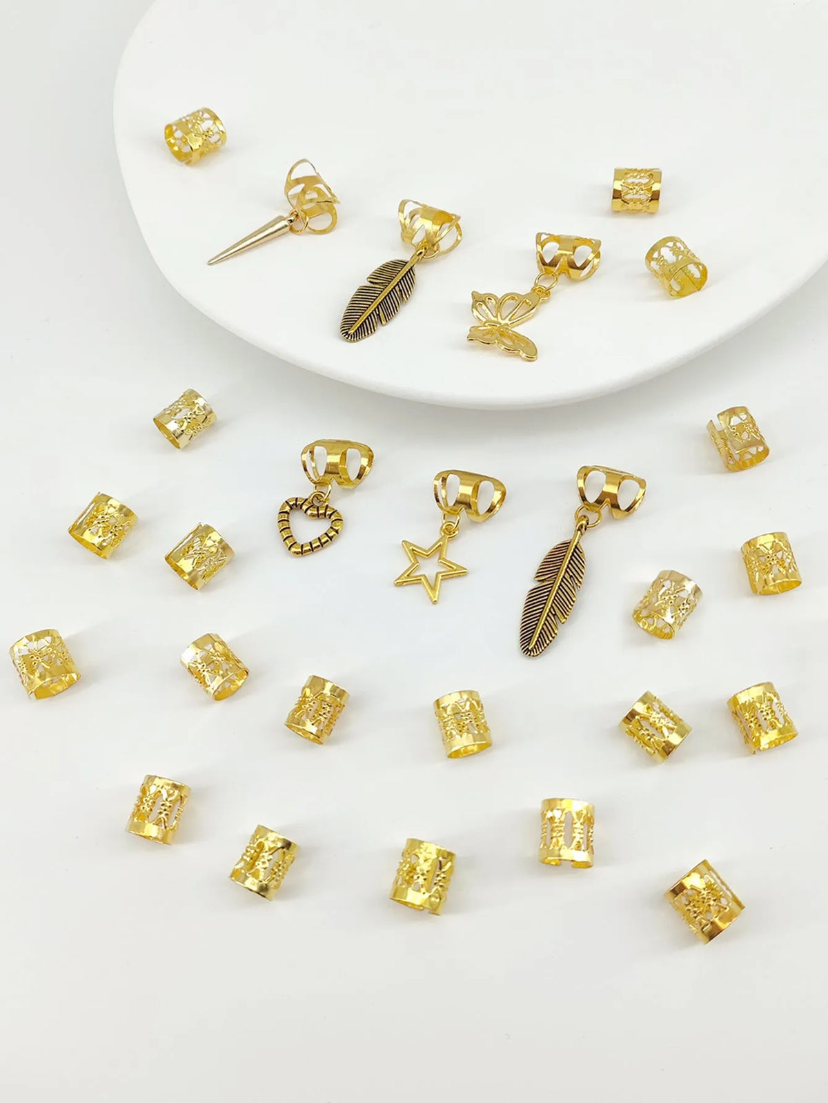 26-piece antique dirty braid hair rings with leaves design in gold or silver colour