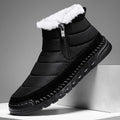 Men's plus size snow boots in black with round toe and flat heel design