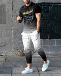 Men's lightweight printed short-sleeve top and trousers two-piece sports suit set