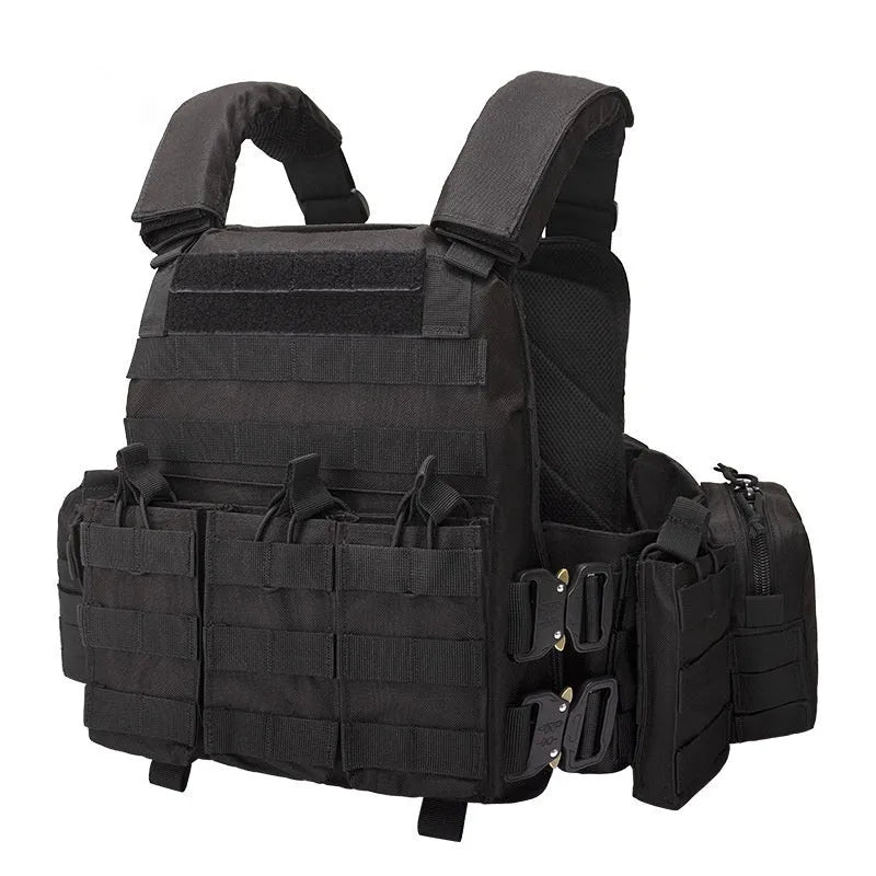 Men's polyester camouflage tactical vest in army green for outdoor shooting sports and training