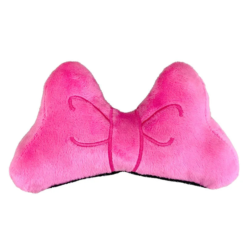 Soft plush bow decoration for motorcycle or ski helmet in red or pink colours