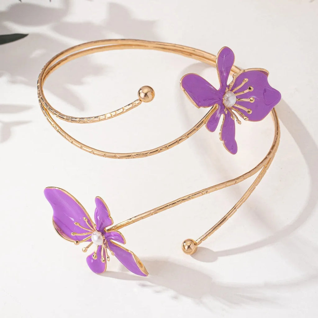 Alloy arm ring with hollow armband pattern in pink and purple colour options