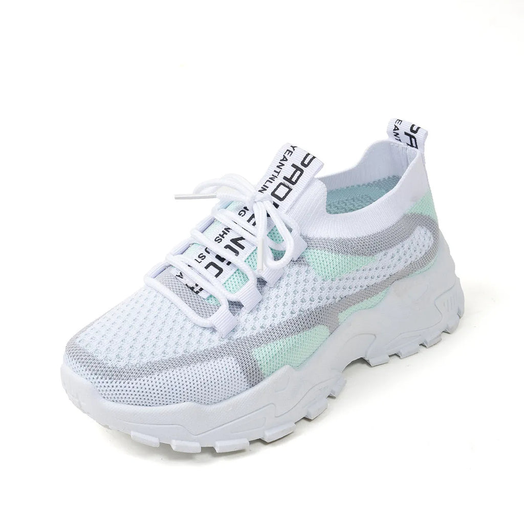 Women's Flyknit mesh lace-up sneakers in a multi-tonal colour with a flat rubber sole.