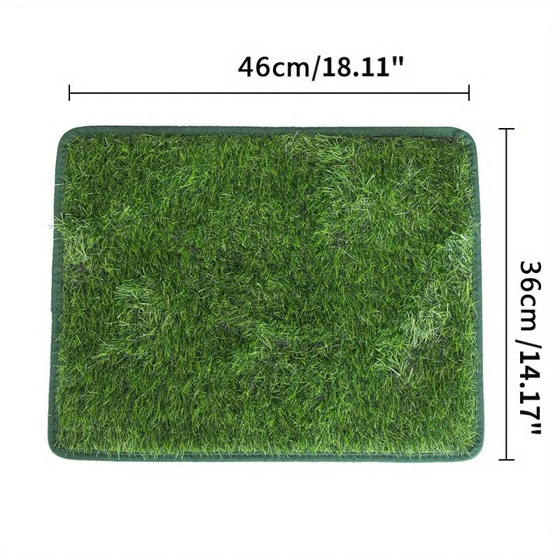 Green artificial grass dog toilet training mat showing realistic turf texture for pet familiarity