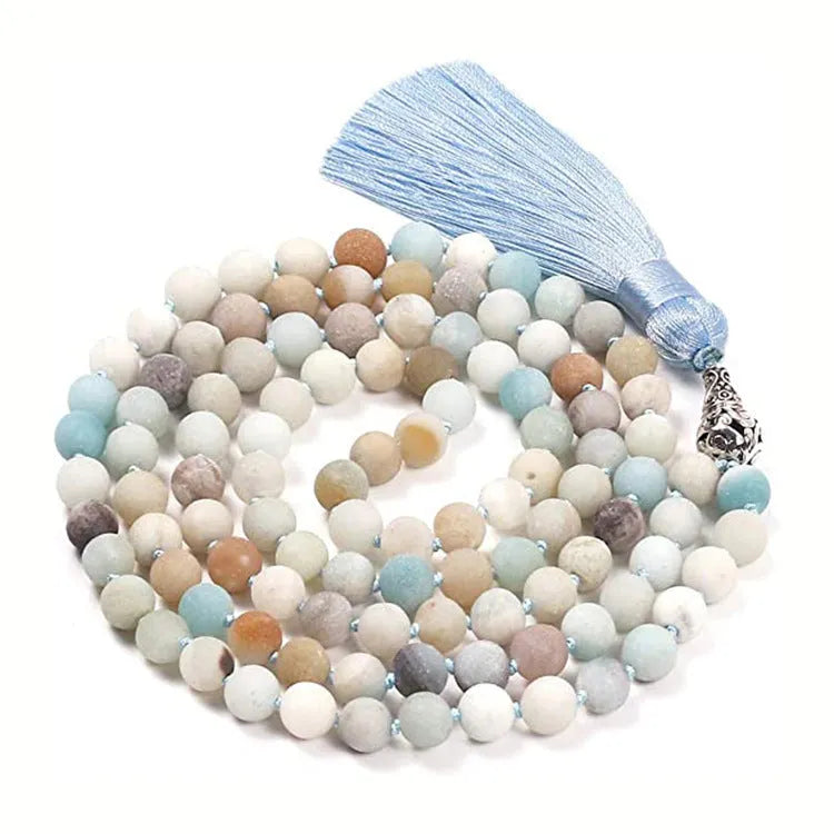 Geometric agate tassel necklace with colourful stone patterns and adjustable 95-100cm length