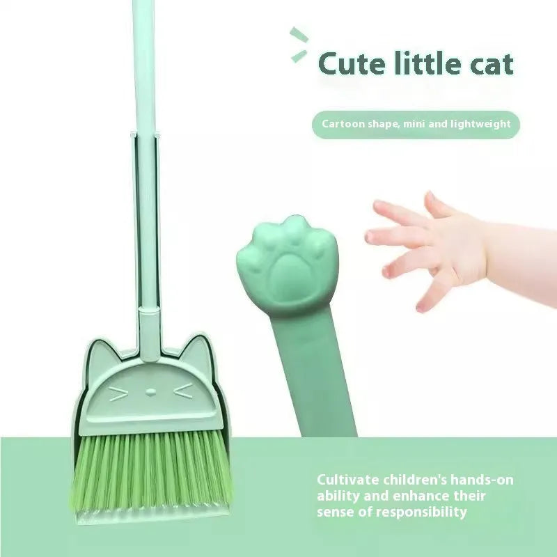 Plastic broom and dustpan set with adjustable rotating brush head in beige colour.