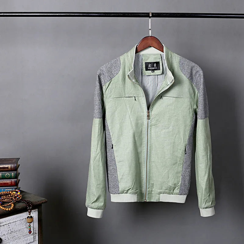 Men's thin linen jacket in regular fit available in blue, grass green or heather grey colours
