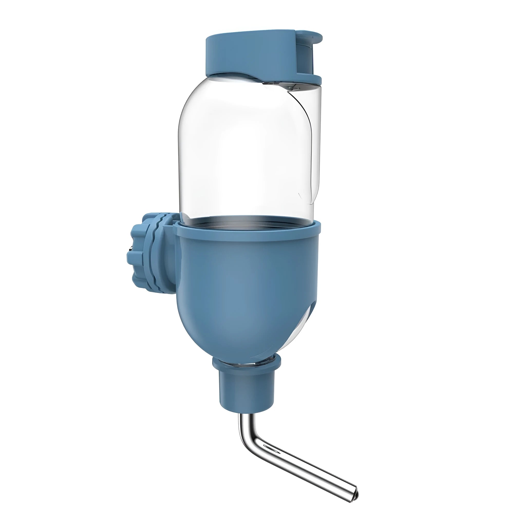 Blue small animal cage water bottle with rotatable nozzle and stainless steel drinking ball