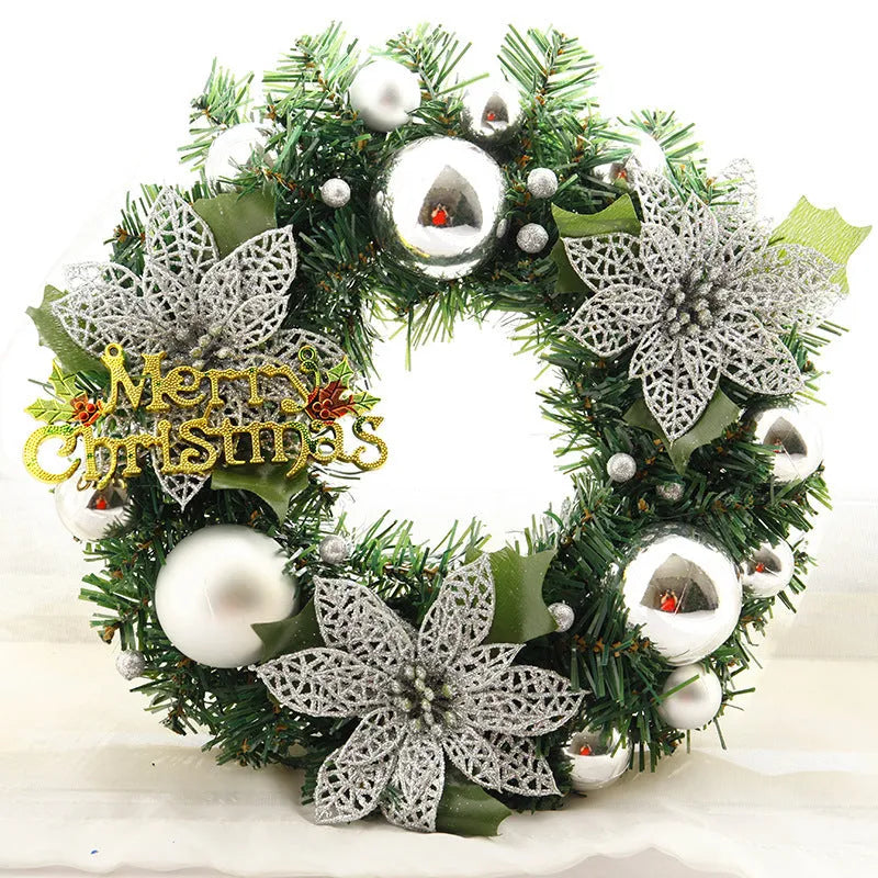 30cm multicolour plastic Christmas wreath with traditional foliage design for door decoration