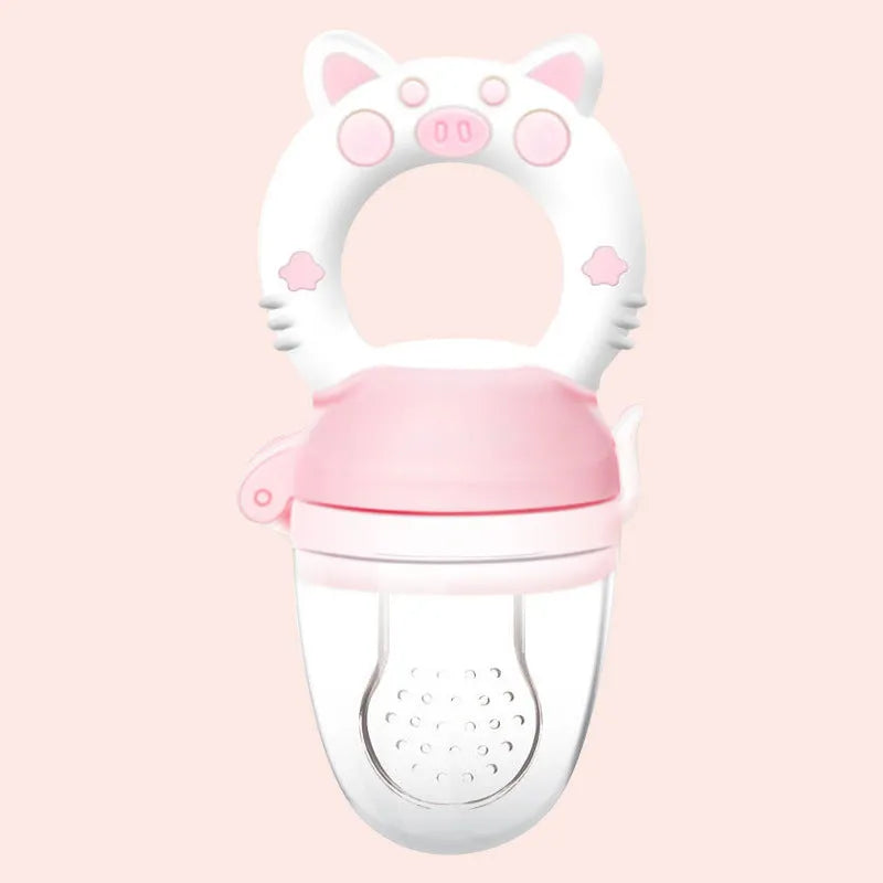 Silicone baby teether with textured mouthpieces in blue, green, or pink colour options